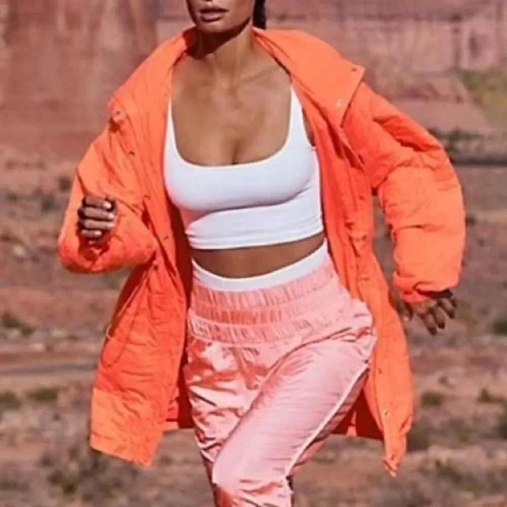 Free People Peri Packable Jacket Womens Size XS Oversized Orange Prima Loft